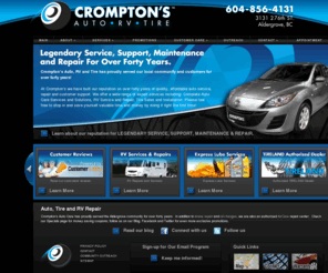 cromptonsautocare.com: Crompton's Auto Care — Crompton’s Offers Auto Repair and Service Including RV Repair, Brake Service and AirCare Testing in Aldergove, BC
Complete auto and RV repair and services, Tireland tire sales and installation – serving the Aldergrove, BC area for over 40 years.