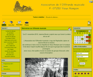 rompon.net: Offrande musicale
Organisation de concerts à la chapelle de Rompon en Ardèche