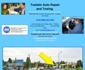 tualatinautorepair.com: Tualatin Auto Repair and Towing
Tualatin Auto Repair and Towing - 30 plus years experience.  Imported and domestic, cars and trucks.