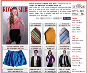 silkforher.com: Royal Silk® - Silk Shells, Silk Skirts, Silk Boxers, Silk Tunics, Silk Kimonos, Silk Handkerchiefs, Silk Shirts, Silk Tank Tops, Skinny Ties, Classic Ties, Silk Pocket Squares
Royal Silk