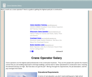 craneoperatorsalary.com: Crane Operator Salary | How to Get a Crane Operator Job
Want to work as a crane operator?  Here's a guide to getting the highest-paid job in construction.