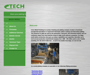 ctechmetfin.com: Tin and Hard Nickel Plating - Metal Plating Company
CTech Metal Finishing Inc a Metal Plating Company and Surface Finishing Company offering Electroless Plating, Tin and Nickel Plating and more.