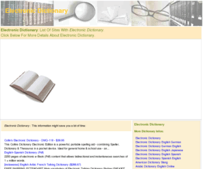 mlm-dictionary.com: Electronic Dictionary | Electronic Dictionary list and directory
Electronic Dictionary : A very complete List of Dictionaries on-line featuring important websites with information about Electronic Dictionary. Stop wasting time and find the right Dictionary for your problem fast here!