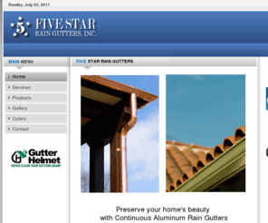 fivestargutters.com: Five Star Rain Gutters :: Five Star Rain Gutters
Preserve your home's beauty with continuous aluminum rain gutters from Five Star Rain Gutters. Also featuring copper gutters. Serving California's Central Coast since 1985.