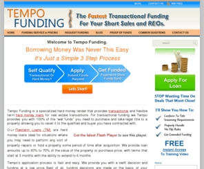 nbfu.net: Tempo Funding
1.5% Transactional Funding and Hard Money Loans For Your Short Sale, REO, and Real Estate Transactions