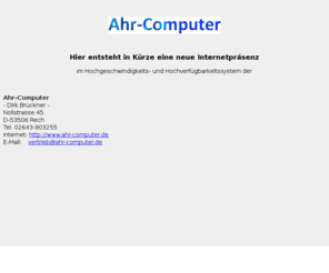 jetten.biz: Hier entsteht in Kürze eine neue Webhosting Internetpräsenz im System der Ahr-Computer
Ahr-Computer, ihr freundlicher IT- Computer - und EDV Partner aus dem Kreis Ahrweiler. Service und Support vom IHK-Fachbetrieb.