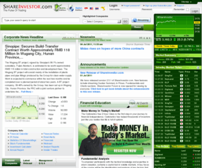 shareinvestor.com: ShareInvestor.com - Singapore No.1 Financial Portal for Stocks & Shares
Get real-time stock quotes, stock charts, company fundamentals, financial results and market moving financial news with ShareInvestor.com. Access portfolio and alerts management tools and participate in the most popular stock forum in Singapore.