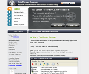 totalscreenrecorder.com: Screen recorder,Desktop recorder,Video capture--www.totalscreenrecorder.com
Total Screen Recorder is an esay to use Screen Recorder,Desktop Recorder,and Video Capture Software which could record your pc desktop screen/webcam chat into video and share on Youtube!