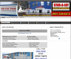 storalotperris.info: Self Storage: Stor-A-Lot Perris- Perris, CA
Providing you with the best storage facility!