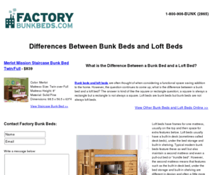 bunkbedloftbed.net: Differences between bunk beds and loft beds – Information Regarding Bunk beds and loft beds – Advice on Buying bunk beds or loft beds
What is the difference between a bunk bed and a loft bed? Which one is right for your space saving needs? Find out here.