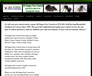 pestcontrolbloomfieldnj.com: Pest Control NJ - Ant, Termite, Mice, Rats, Bed Bug, Exterminators in Bloomfield
Pest control termite carpenter ants, bees wasps, mouse mice rats, spiders, crickets, bed bugs, cockroaches, flea exterminators. Organic pest control is available.