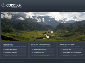 codebox.es: CodeBox : Programadores Web
Equipo profesional de programadores web. Aportamos nuestra experiencia, nuestros conocimientos y nuestras herramientas para ayudarte a sacar adelante tu proyecto web.