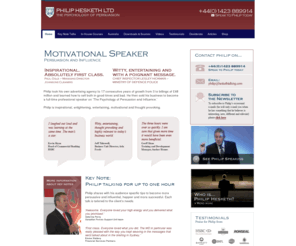 heskethtalking.com: Motivational Speaker, Keynote Talks, Business Development Courses | Philip Hesketh
Book Philip Hesketh, the world renowned motivational speaker, to talk at your next conference and change your approach to business development.