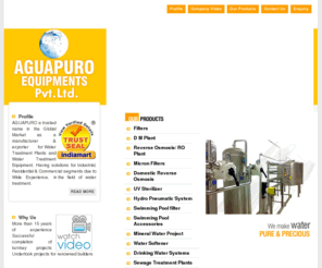 aguapurosystems.com: Water Treatment Plants Manufacturers,Water Treatment Equipment
    Supplier,Industrial Water Treatment Palnts,Industrial Water Treatment
    Equipment,India
Aguapuro Equipments Mumbai - engaged in providing water treatment plants, water treatment equipment, effluent water treatment plants, industrial water treatment equipment, filters, D M filters, reverse osmosis, micron filters, domestic reverse osmosis, hydro pneumatic system, swimming pool filters, swimming pool accessories, water softener, industrial water treatment plants, water purification equipment, drinking water treatment plants, waste water treatment plants, water treatment systems, industrial water treatment, drinking water system, reverse osmosis plants, water softening plants, sewage treatment plants, mineral water project palnts, drinking water systems, hydro pneumatic system, swimming pool accessories, swimming pool filters, uv streilizer, domestic reverse osmosis, micron filters.