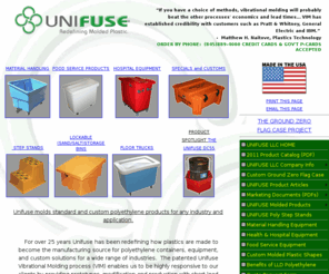 unifuse.net: UNIFUSE LLC | Redefining Molded Plastics
Unifuse LLC plastic manufacturer by the Vibrational Molding Process.  Specializing in heavy duty standards and custom plastic solutions.