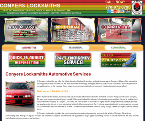 conyerslocksmiths.com: Conyers Locksmiths - Locksmith In Conyers  - 770-872-0795
Conyers Locksmiths Call now at 770-872-0795. For all of your automotive, commercial and residential locksmith concerns call Conyers Locksmiths, No matter what your needs let our professionals handle the job for you. There's no job too big or too little for Conyers Locksmith.