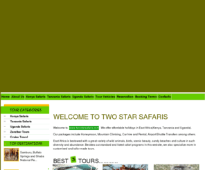 twostarsafaris.com: Welcome Two Star Safaris: twostarsafaris.com, Kenya Safari , Kenya Tours and Travel , Masai Mara, Amboseli Game Reserve, Beach Holidays
two star safaris, twostarsafaris.com, Two Star Safaris, Kenya safari holidays including Kenya camping safaris, Kenya lodge safaris to Maasai Mara, Amboseli and safaris from Mombasa