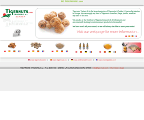 biotigernusse.com: Tigernuts | Chufas | Noix tigrées | Erdmandeln | Tigernüsse
TIGERNUTS TRADERS SL - Largest exporter of Tigernuts / Chufas in Europe. We are always able to meet your order. Bio quality available.