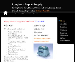 longhornseptic.com: Longhorn Septic Supply | Austin TX Septic Supplies - Home
Longhorn Septic Supply | Septic Supplies (512) 263-9080