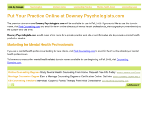 downeypsychologists.com: Downey Psychologists - Downey Psychologists.com - Put Your Practice Online Now
Build your own therapy marketing web site at Downey Psychologists.com.