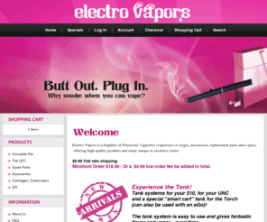 electro-vapors.org: Electro Vapors Canadian Ecigs Accessories and Eliquid
Electro Vapors is a supplier of Electronic Cigarettes ejuice nicotine eliquid vaping supplies. Complete kits, colors and accessories. 