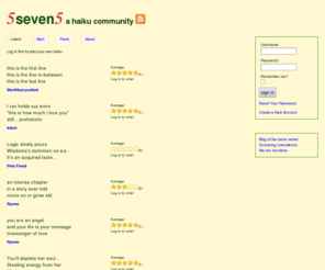 5seven5.com: 5seven5: a haiku community
5seven5 is a social network for haiku poets.