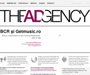 theadgency.ro: Internet marketing, creatie si design, tehnologii web -
The Adgency este un shop de creaţie interactivă şi identitate de brand. Dezvoltam produse de marketing: site-uri şi aplicaţii online, bannere Flash şi jocuri promoţionale, logotipuri si sisteme de identitate, prezentari cd/dvd si materiale tiparite. Oferi