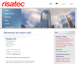 risatec.ch: Risatec SA - Home
Ditta specializzata nel risanamento - iniezioni - malta spruzzata - gunite - impermeabilizzazione