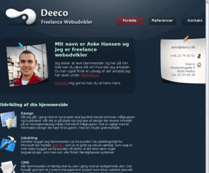 deeco.dk: Freelance Webudvikler, hjemmesider og design - Deeco.dk
Design og udvikling af hjemmesider med fokus på brugervenlighed og funktionalitet