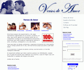 amorversos.com: Versos de Amor
Versos de amor y poemas de amor apasionados para expresar el mejor amor en tí. 100% originales, escritos por Andrés de la Fuente y un grupo de escritores.