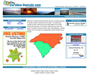 carolina-rentals.com: North and South Carolina Vacation Rentals for rent by owner
carolina vacation rentals by owner. North and South Carolina Vacation rental homes condos beach rentals ski rentals mountain getaways cabins