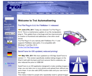 troi.info: Troi Automatisering: For FileMaker Pro plug-ins and other products
Check out the latest FileMaker Pro Plug-ins, Tips and Shareware from Troi Automatisering