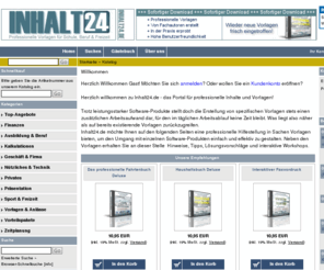 inhalt24.de: Vorlagen, Präsentationen, eBooks, Checklisten, Tabellen, Kalkulationen, Berechnungen, Content, Briefe, Inhalte zum Download - sofort - Inhalt24.de - Index
Excel, Vorlagen, Kalkulation, Tabelle, Office, Beruf, Schule, Freizeit, Businessplan, Existenzgründung, Geschäftsidee, Kassenbuch, Fahrtenbuch, Gewinn, Betriebskosten, Preisliste, Kredit; Microsoft, Powerpoint, Adobe, Acrobat, download, instant, checkliste, Formular, pdf zum Download - sofort - Inhalt24.de