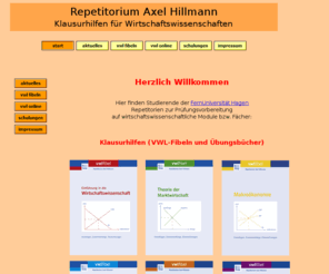 axel-hillmann.com: Repetitorium Axel Hillmann
Lernhilfen - Skripte (Klausurhilfen) und Repetitorien (Klausurschulungen) für BWL und VWL.