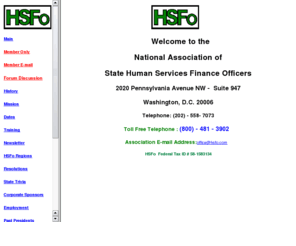 hsfo.com: HSFo Welcomes You
Creates a menu frame on the left. Hyperlinks in the menu frame are targeted to the main frame.