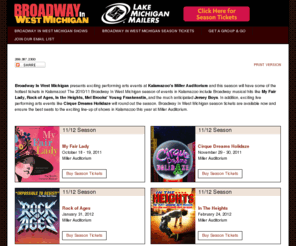 broadwayinwestmichigan.com: Kalamazoo Shows | Broadway in West Michigan
Get tickets to some of the hottest shows and live events in Kalamazoo from Broadway in West Michigan at Miller Auditorium - season tickets on sale now!