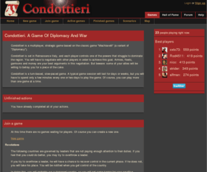 condottierigame.net: Condottieri - Multiplayer Game of War, Politics and Treachery
Online version of the classic game Machiavelli