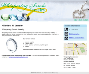 whisperingsandsjewelry.com: Jeweler Hillsdale, MI ( Michigan ) - Whispering Sands Jewelry
Whispering Sands Jewelry provides handmade jewelry and beads of all kinds. Call 517-398-5825 Today!