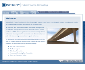 integritypfc.com: Integrity Public Finance Consulting
Managing bond compliance challenges with confidence and competence.