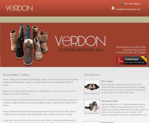 verdontrading.com: Verdon Trading - Leading Footwear Range Building, Design, and Sourcing Company
Verdon Trading are a Footwear Range Building, Design, and Sourcing Company, serving major footwear & fashion retailers, e-tailers and independants in the United Kingdom, EIRE and Europe