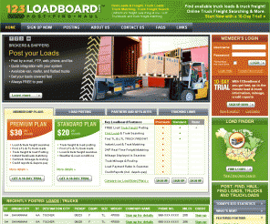 123loadboard.com: 
	Find loads truck freight matching load board | 123Loadboard.com

Find loads, truck freight and trucks. Freight and load matching truckload service and loadboard. Free Trial!