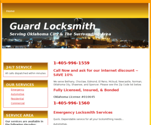 guard-locksmith.com: Guard Locksmith
Guard Locksmith, Oklahoma City, OK and vicinity- 24/7 Emergency Service. 
Licensed Commercial, Residential, & Automotive Locksmith