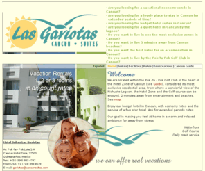 cancunsuites.com: Cancun Hotels: Cancun Hotel Suites Las Gaviotas, Pok Ta Pok
Hotel Suites in Cancun fully equipped; 2 Bedrooms, bathroom and kitchenette at the golf course and hotel zone in Cancun