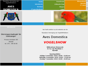 avesdomestica.com: Van harte welkom op de website van Aves Domestica uit Rijswijk (Z-H).
DIt is de website van Aves Domestica. Een actieve vereniging van/voor vogelliefhebbers uit Rijswijk en omstreken.