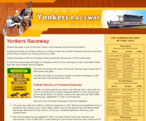 yonkers-raceway.info: Yonkers Raceway
Yonkers Raceway information for harness racing enthusiasts.  Find useful data about this harness racing track including track facts, history and records.
