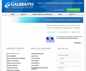 galbraith.com: Gas Chromatography Testing, Wet Chemistry Analysis & IC Testing at a Prominent Chemical Testing Laboratory | Galbraith Laboratories
Galbraith Laboratories is a prominent microanalytical lab providing gas chromatography testing, trace analysis, high performance liquid chromatography testing, analytical method validation, wet chemistry analysis & chemical testing.