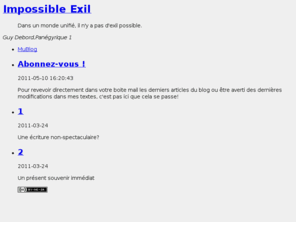impossible-exil.info: Impossible Exil /
muBlog est un magnifique nouveau système de blog qui marche avec trois fois rien!