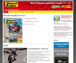 motorrad-fahrer.de: Motorradfahrer-Online: Home
Motorradfahrer - Magazin: Motorrad-Test, Motorrad-Reisen - Tourentipps, News, Reportagen, GPS-Downloads