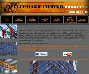 elephantliftingproduct.com: Elephant Lifting | Best Electric Chain Hoist & Hand Hoists
Elephant Lifting USA  offers the world's best quality manual chain hoists, lever hoists, electric hoists, trolleys, beam clamps, and applied products.