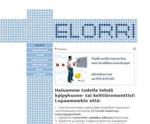 elorri.net: Etusivu
Elorri Oy remontoi kylpyhuoneet, saunat, keittiöt, uima-altaat, ulkotilat sekä muut lattia- ja seinälaatoitukset. Märkätiloihin tarvittava vedeneristys tehdään aina erityisellä huolella vedeneristäjä sertifikaatin vaatimalla ammattitaidolla. Hallitsemme myös kasettikylpyhuoneiden saneerauksen., Elorri Oy remontoi kylpyhuoneet, saunat, keittiöt, uima-altaat , ulkotilat sekä muut lattia- ja seinälaatoitukset. Märkätiloihin tarvittava vedeneristys tehdään aina erityisellä huolella vedeneristäjä sertifikaatin vaatimalla ammattitaidolla. Hallitsemme myös kasettikylpyhuoneiden saneerauksen.